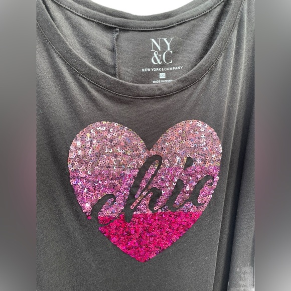 New York & Company Black short Sleeve Sequined Shirt - Picture 4 of 4